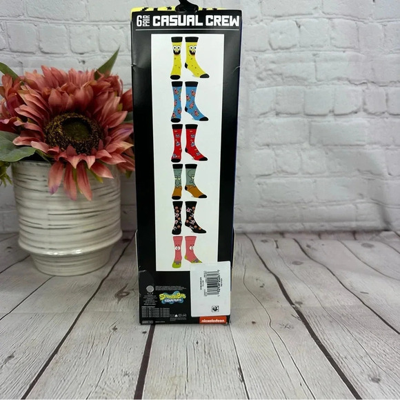 nickelodeon sponge bob squarepants casual crew socks 6pk - Picture 2 of 7